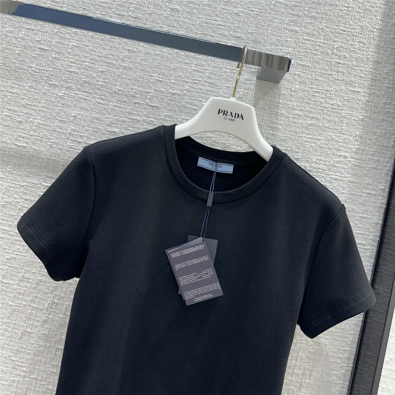 Pra*a triangle logo patch brushed short-sleeved shirt