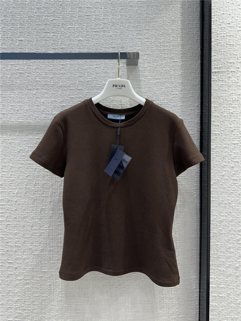 Pra*a triangle logo patch brushed short-sleeved shirt