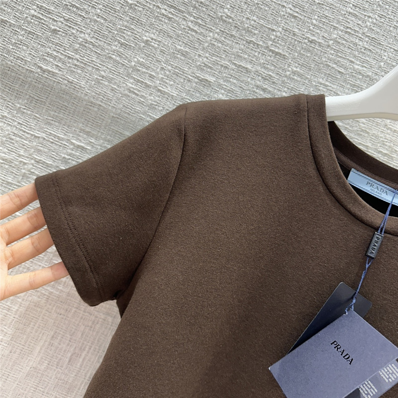 Pra*a triangle logo patch brushed short-sleeved shirt