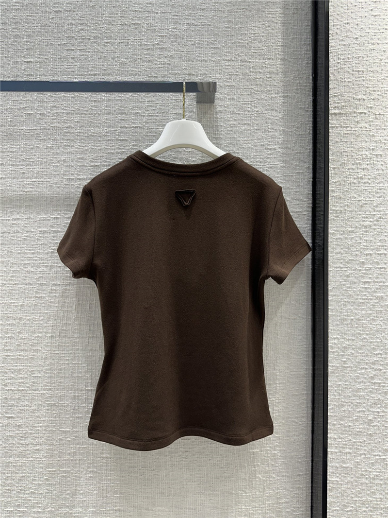 Pra*a triangle logo patch brushed short-sleeved shirt