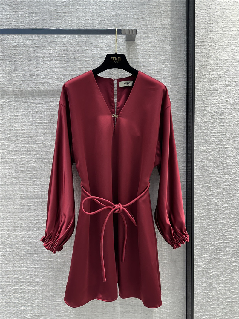 F**di bordeaux red v-neck dress