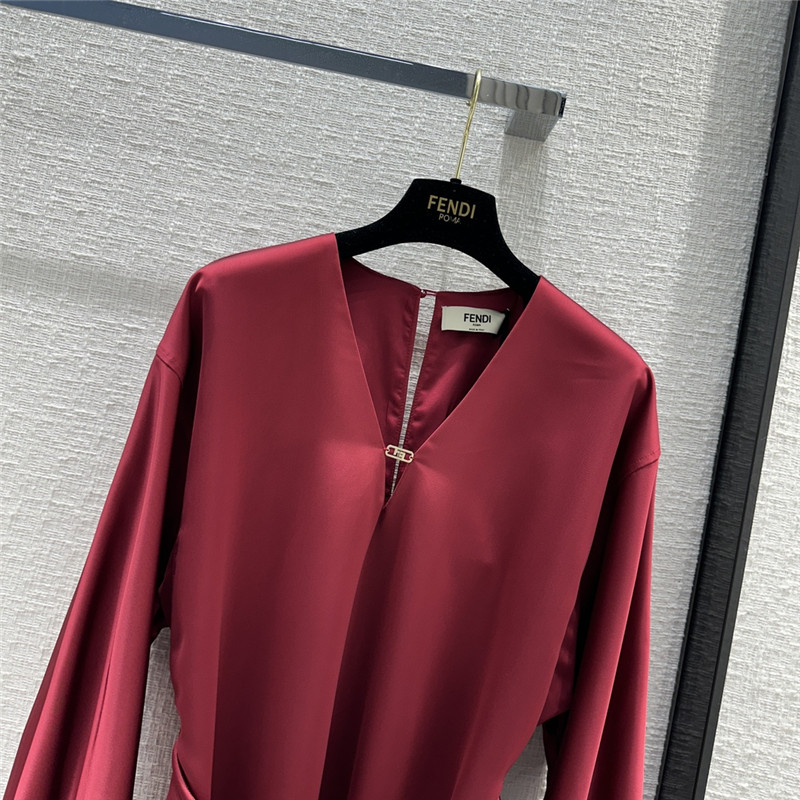 F**di bordeaux red v-neck dress