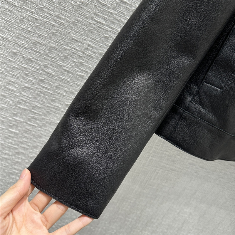 H**me5 pebbled lambskin lambswool collar biker jacket