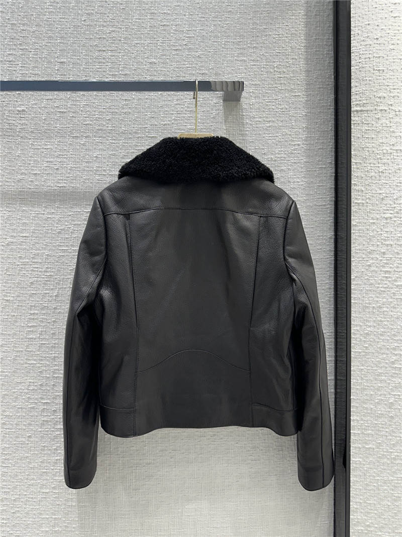 H**me5 pebbled lambskin lambswool collar biker jacket