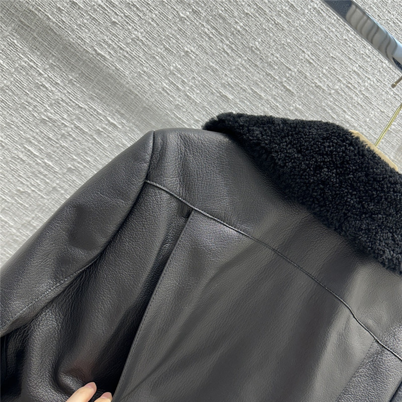 H**me5 pebbled lambskin lambswool collar biker jacket