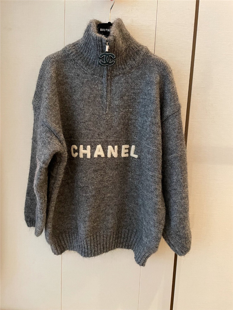 Ch**el logo turtleneck loose sweater grey