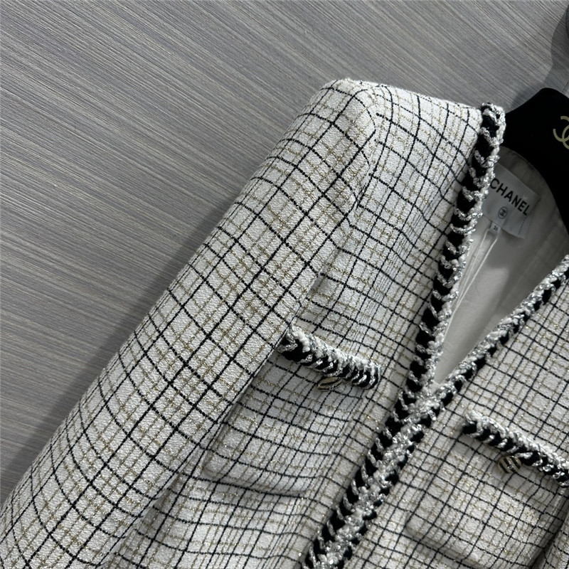 Ch**el fake two piece sleeve striped jacket