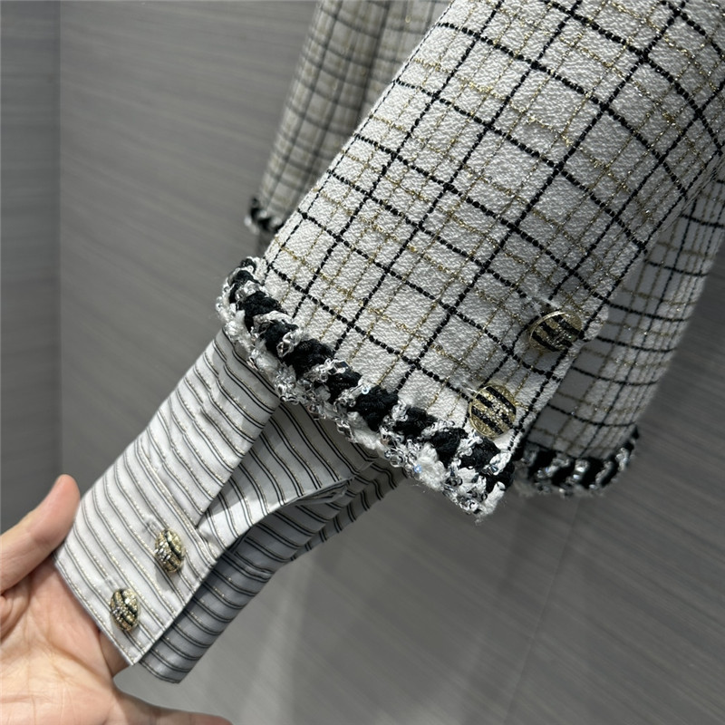 Ch**el fake two piece sleeve striped jacket