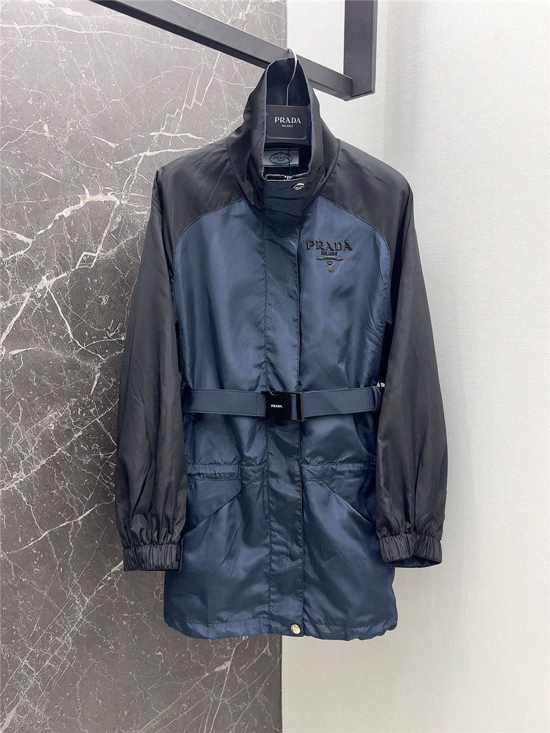 Pra*a functional buckle belt color block trench coat