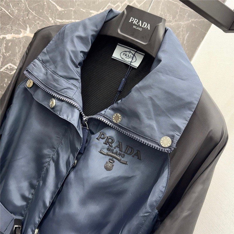 Pra*a functional buckle belt color block trench coat