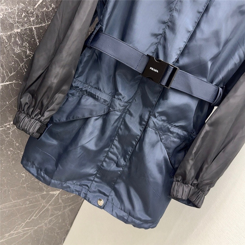 Pra*a functional buckle belt color block trench coat
