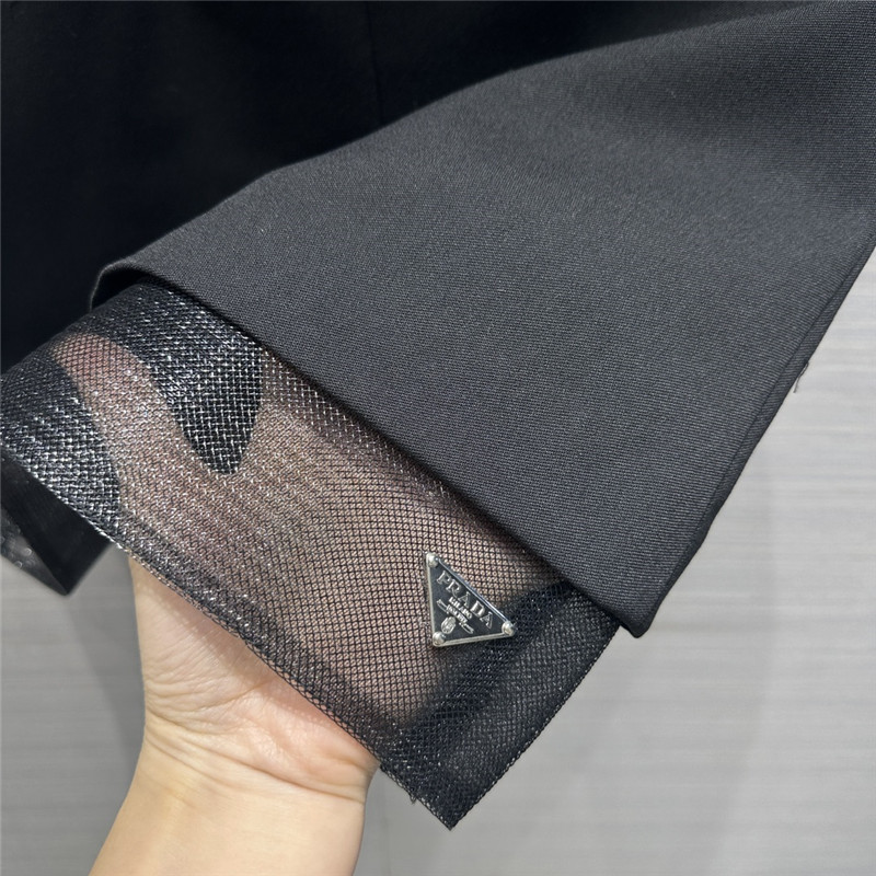 Pra*a party series mesh fake two-piece design dress