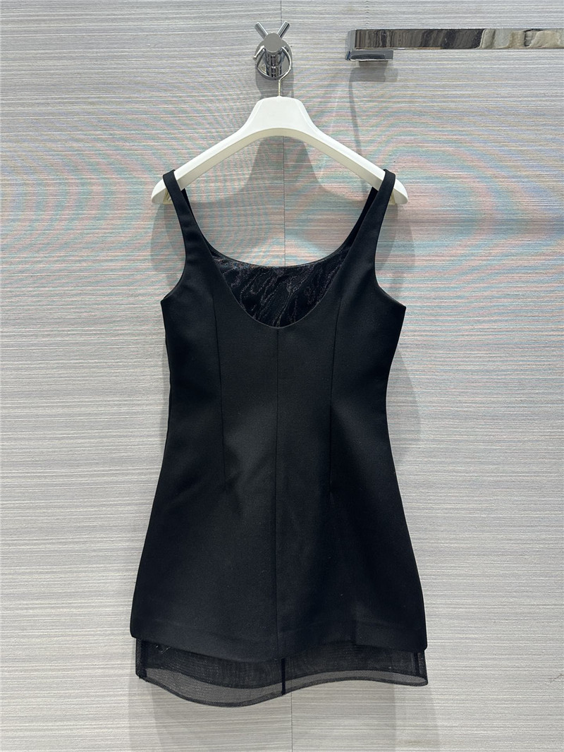 Pra*a party series mesh fake two-piece design dress