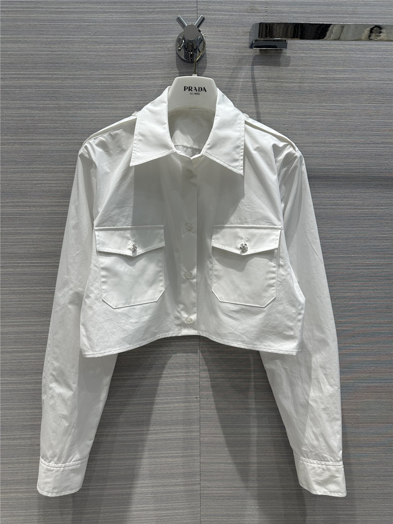 prada party series rhinestone button design white shirt