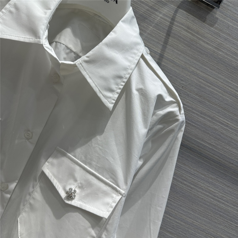 prada party series rhinestone button design white shirt