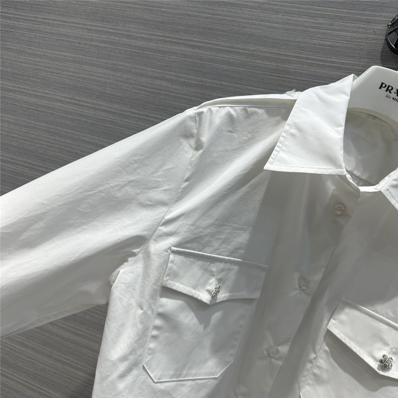 prada party series rhinestone button design white shirt