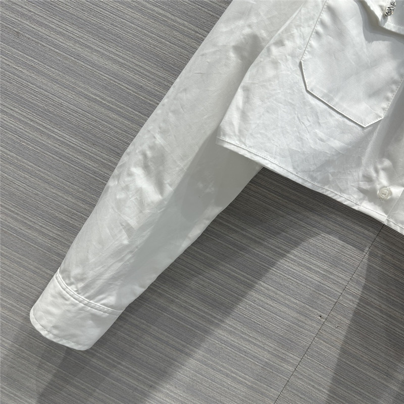 prada party series rhinestone button design white shirt