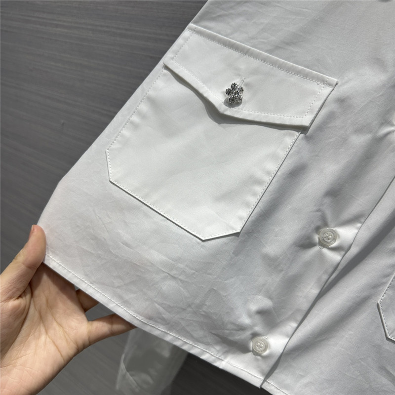 prada party series rhinestone button design white shirt