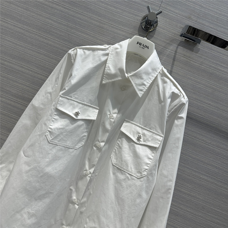 Pra*a white shirt dress with rhinestone buttons