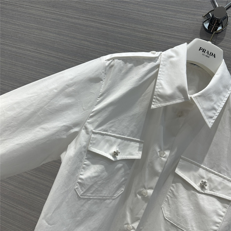 Pra*a white shirt dress with rhinestone buttons