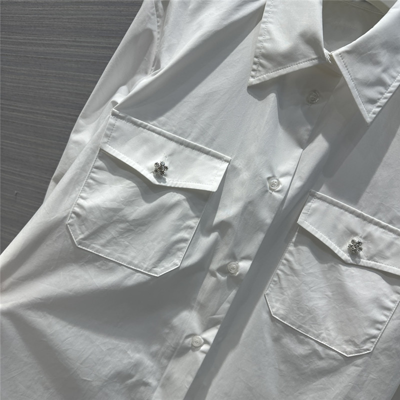 Pra*a white shirt dress with rhinestone buttons