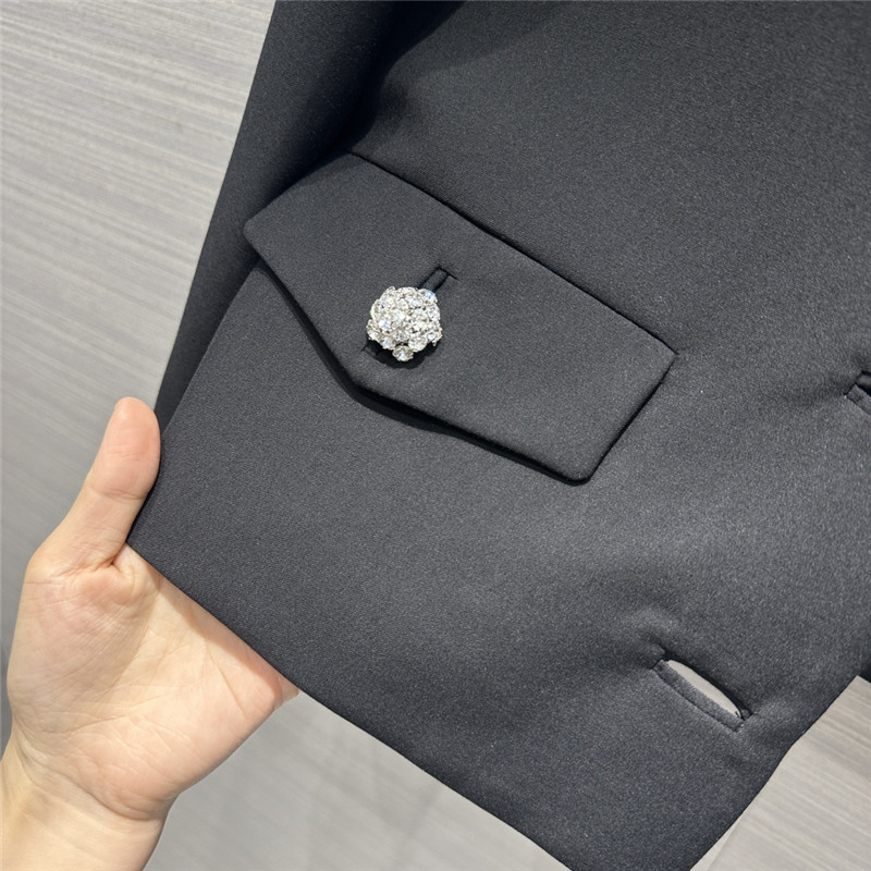 pra*a crystal D1am0nd button double collar design suit jacket