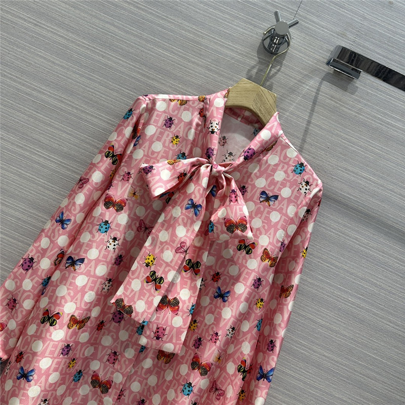 Versace dopamine color polka dot beetle print lotus silk dress