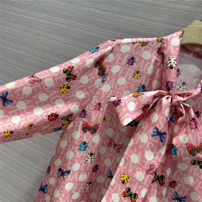 Versace dopamine color polka dot beetle print lotus silk dress