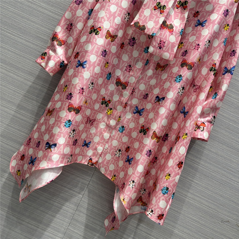 Versace dopamine color polka dot beetle print lotus silk dress