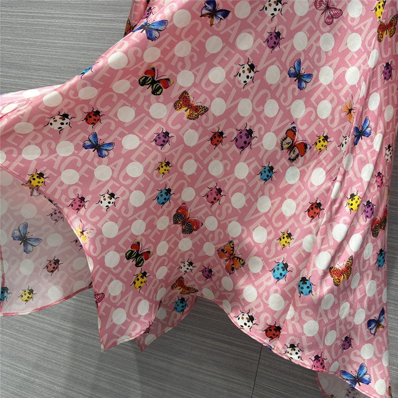 Versace dopamine color polka dot beetle print lotus silk dress