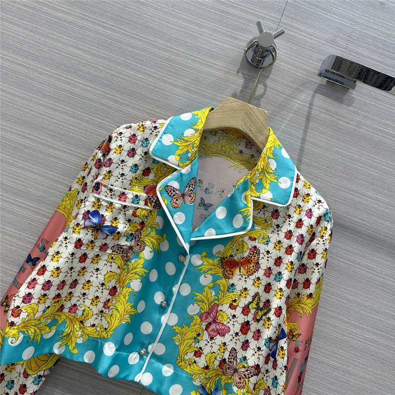 Versace dopamine color polka dot beetle print short silk shirt