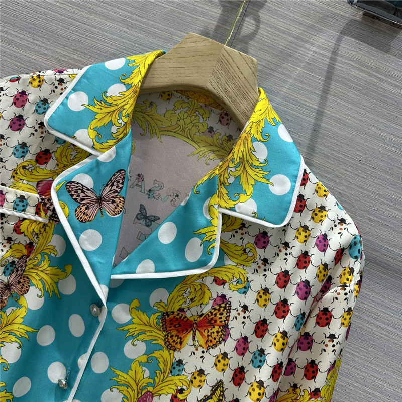 Versace dopamine color polka dot beetle print short silk shirt