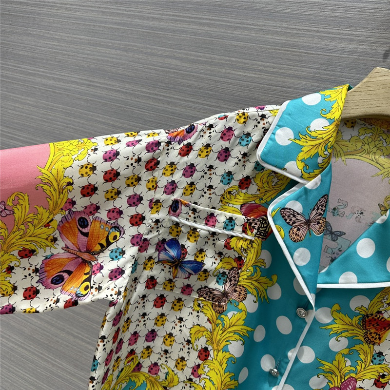 Versace dopamine color polka dot beetle print short silk shirt