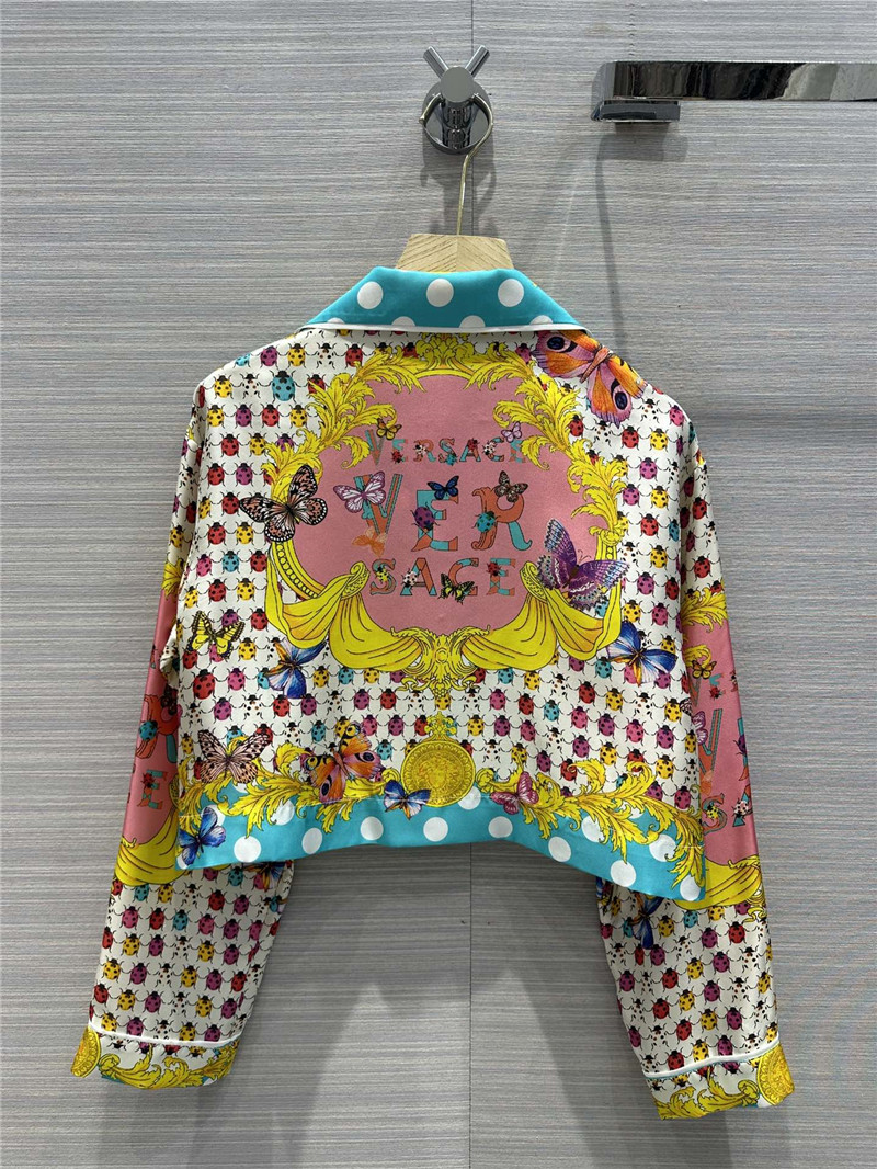 Versace dopamine color polka dot beetle print short silk shirt