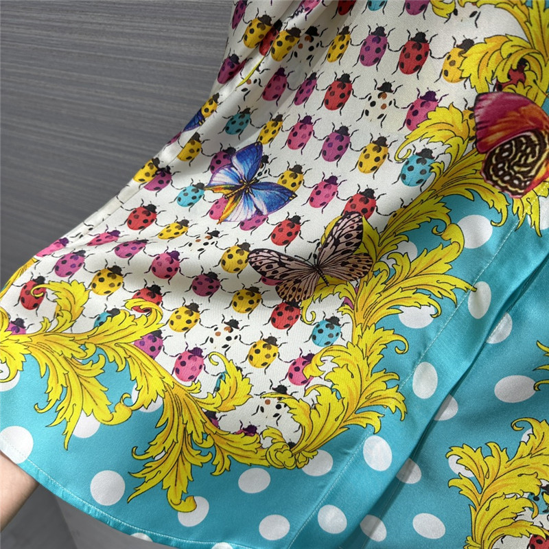 Versace dopamine color polka dot beetle print silk shirt