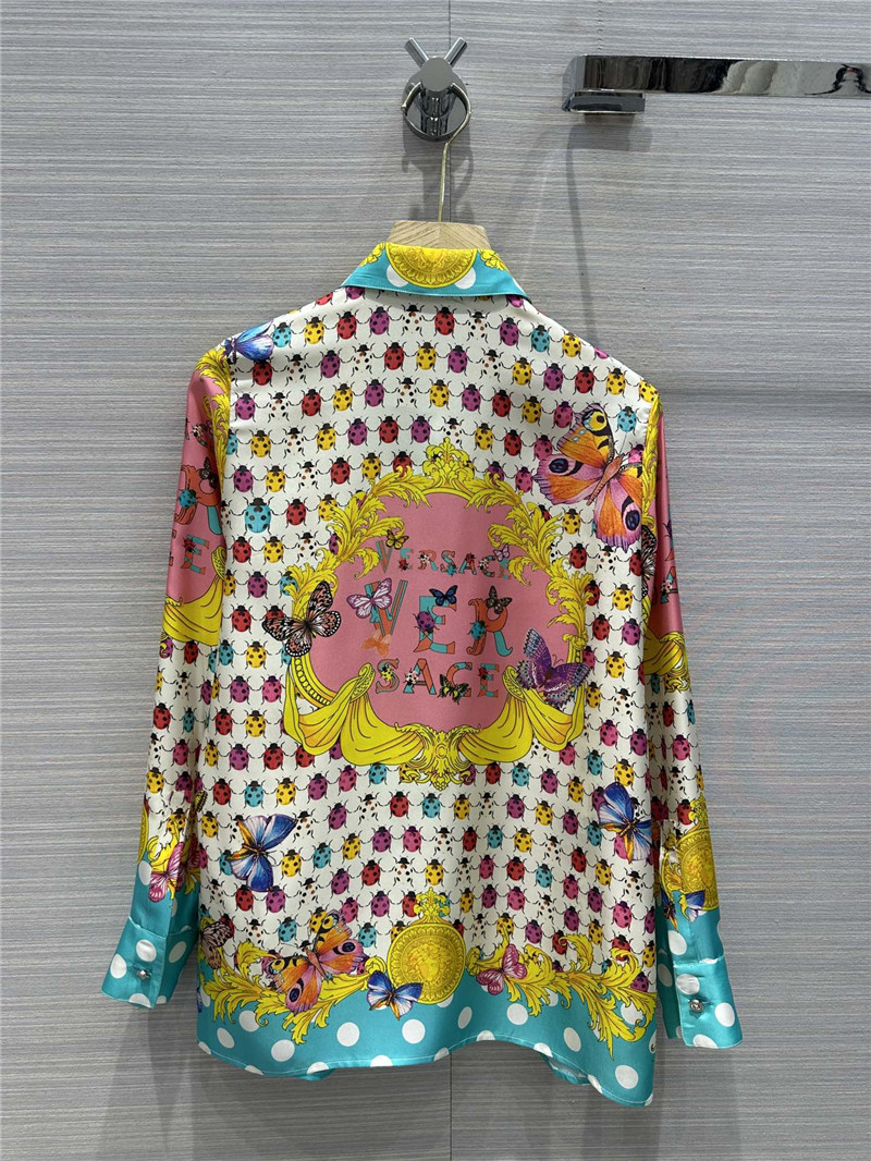 Versace dopamine color polka dot beetle print silk shirt