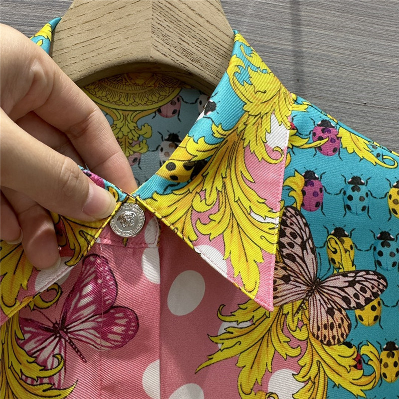 Versace dopamine color polka dot beetle print silk shirt