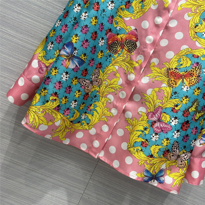 Versace dopamine color polka dot beetle print silk shirt