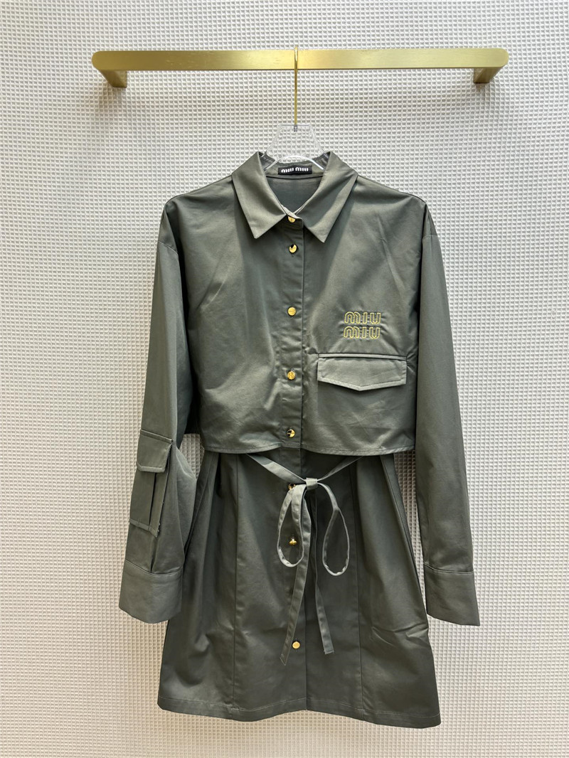 M1um1u fake two piece lapel long sleeve shirt dress