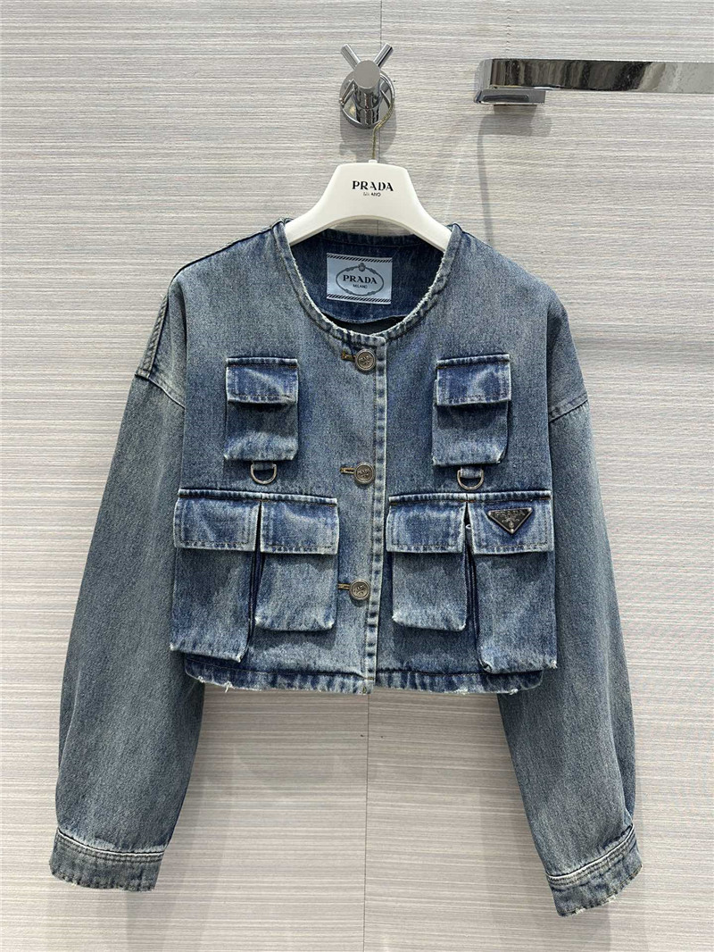 Pra*a work pocket enzyme washed nostalgic denim jacket