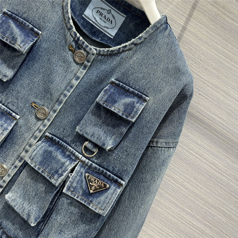 Pra*a work pocket enzyme washed nostalgic denim jacket