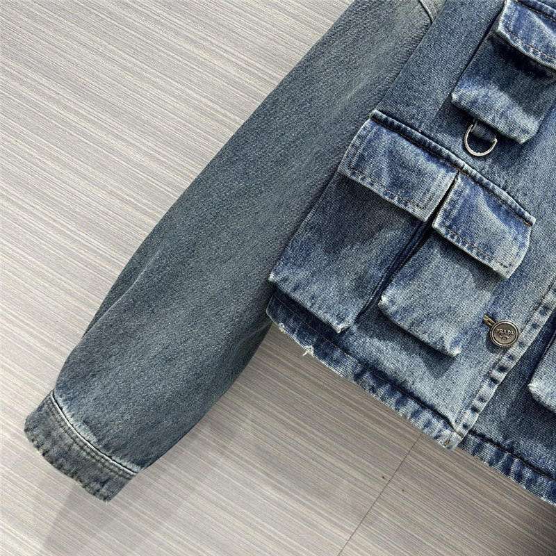 Pra*a work pocket enzyme washed nostalgic denim jacket