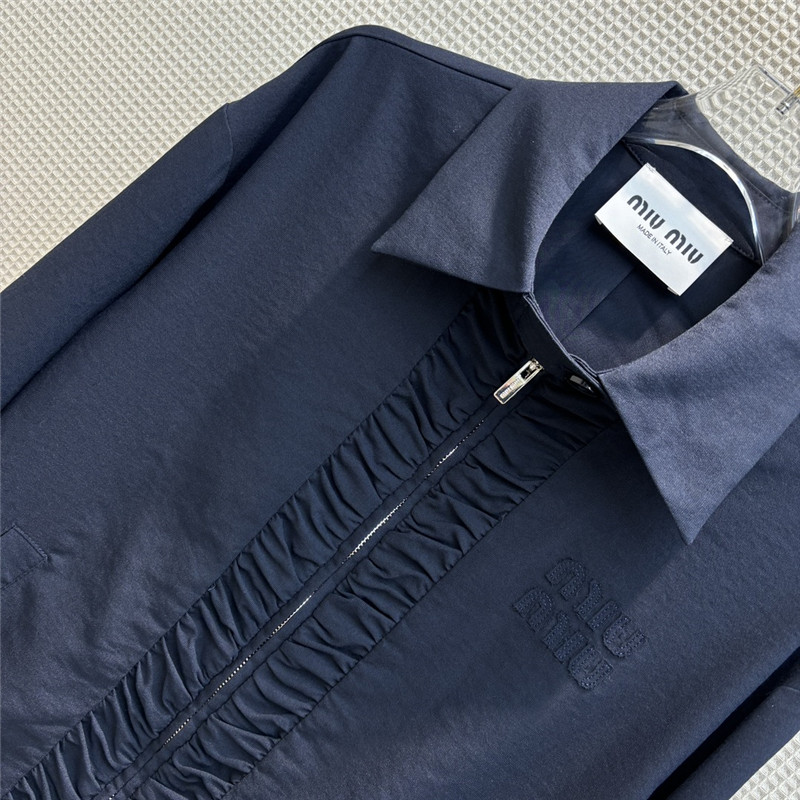 M1um1u stand collar silk cotton jacket