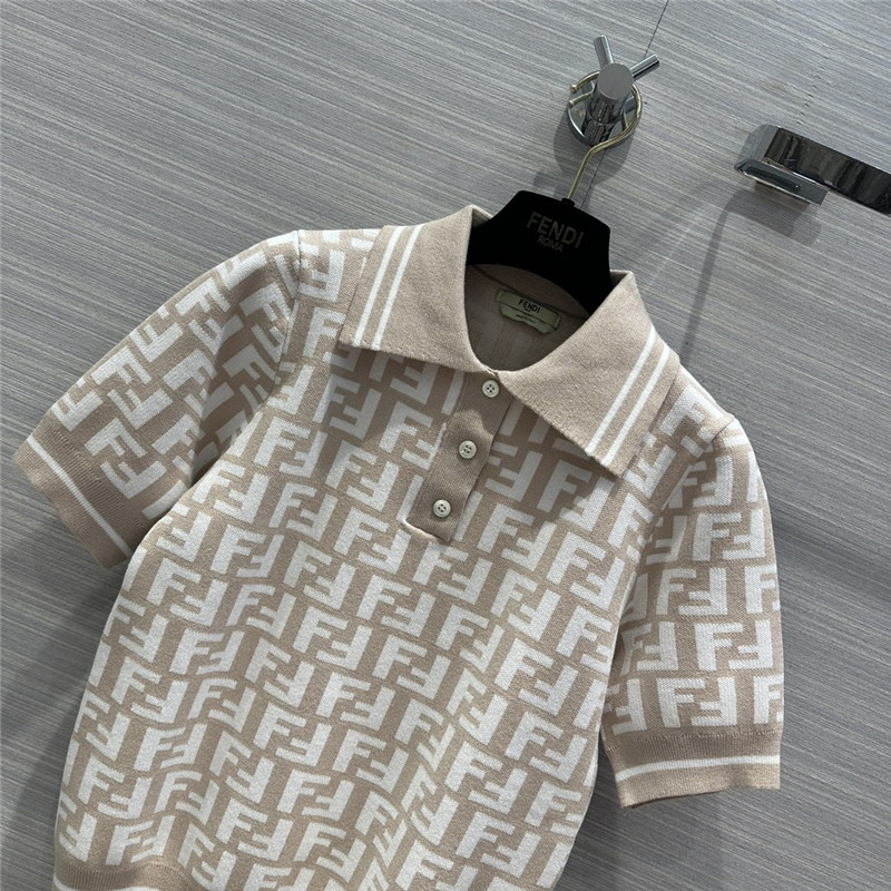 F**di milk tea color presbyopic ff lapel polo knitted top