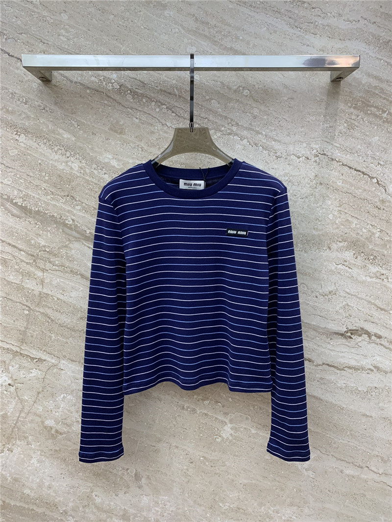 M1um1u striped contrast print long-sleeved t-shirt