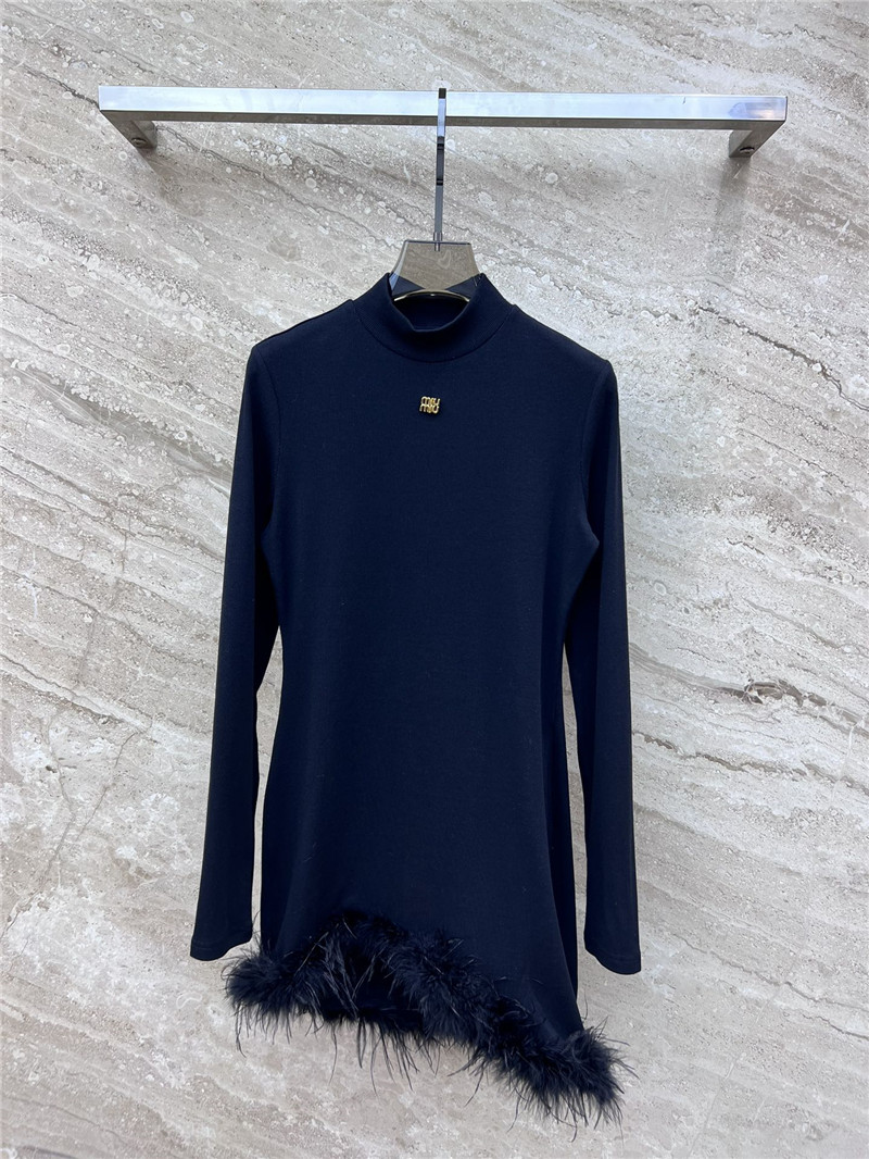 M1um1u fringed patchwork black dress