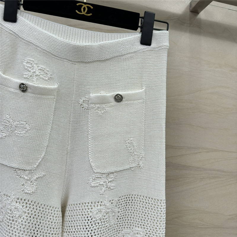 Ch**el hollow cotton and linen knitted straight trousers