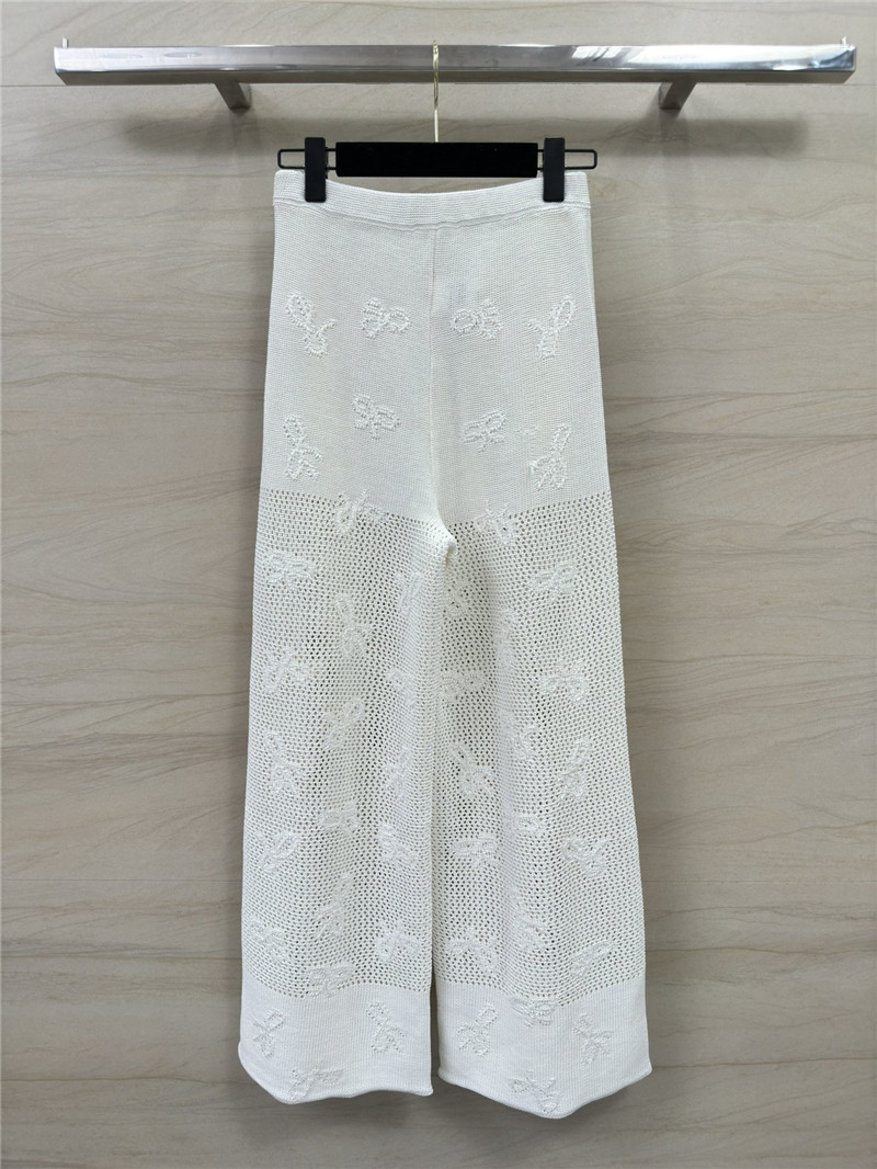 Ch**el hollow cotton and linen knitted straight trousers