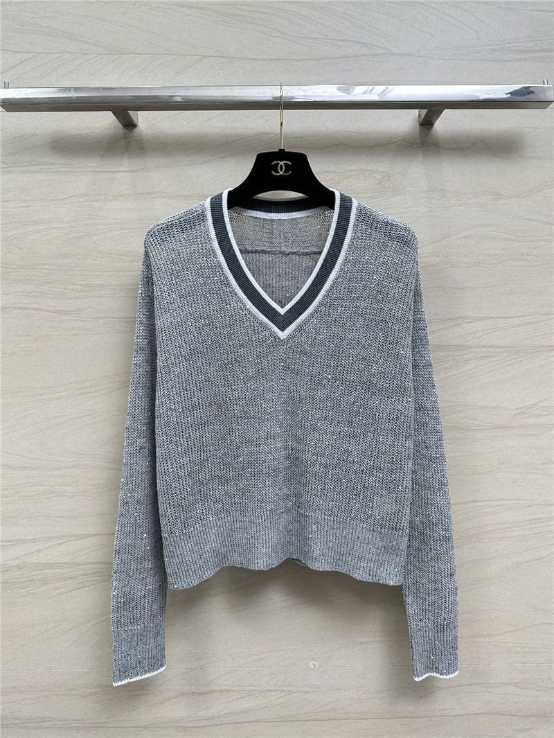 BC Sequin Linen V-neck Sweater Grey