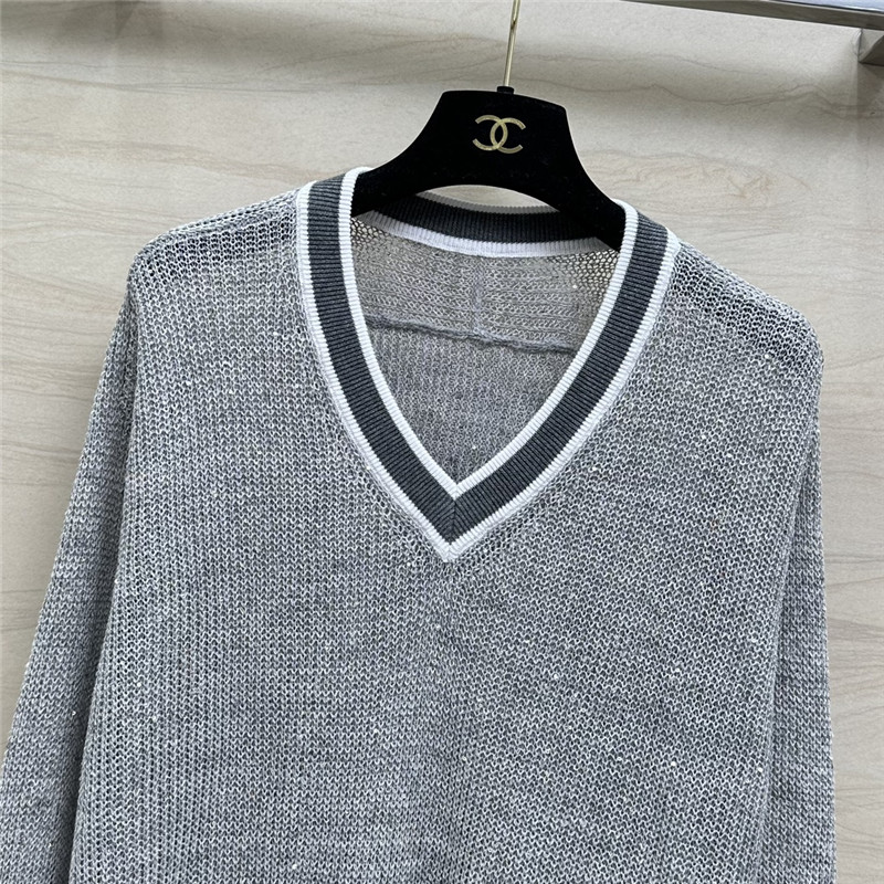 BC Sequin Linen V-neck Sweater Grey